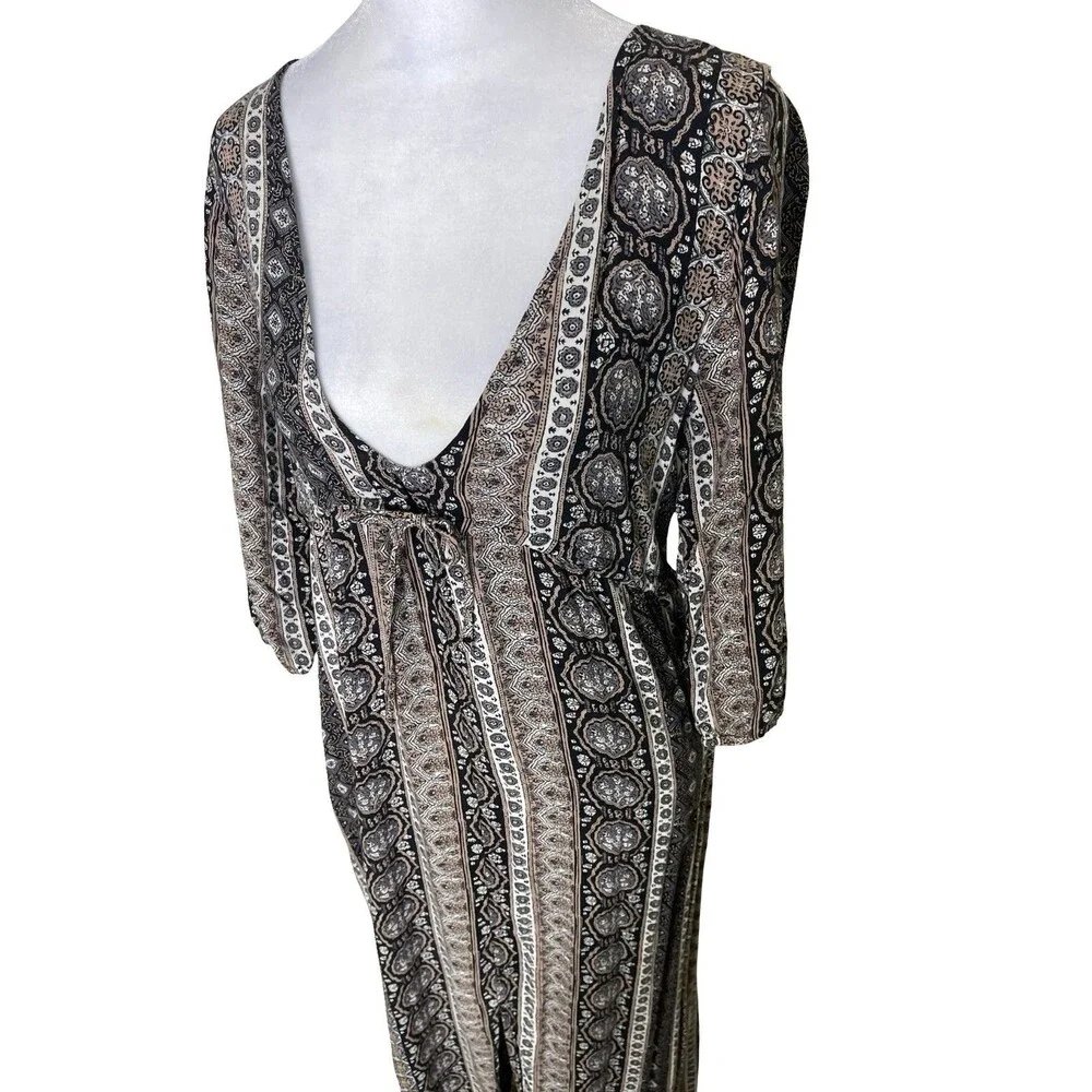 Abercrombie & Fitch Womens Dress Maxi Small Boho Black and Brown Front Slit